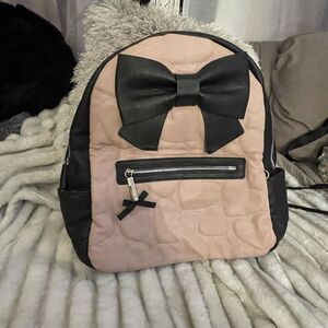 Betsey Johnson Black and pink quilted heart backpack bag